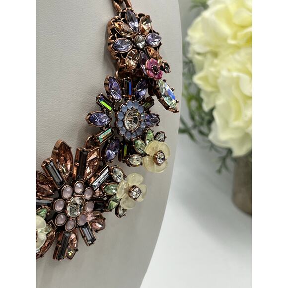 Joan Rivers Enamel Rhinestones Pink‎ Purple Language of Flowers Copper Necklace - Picture 8 of 9